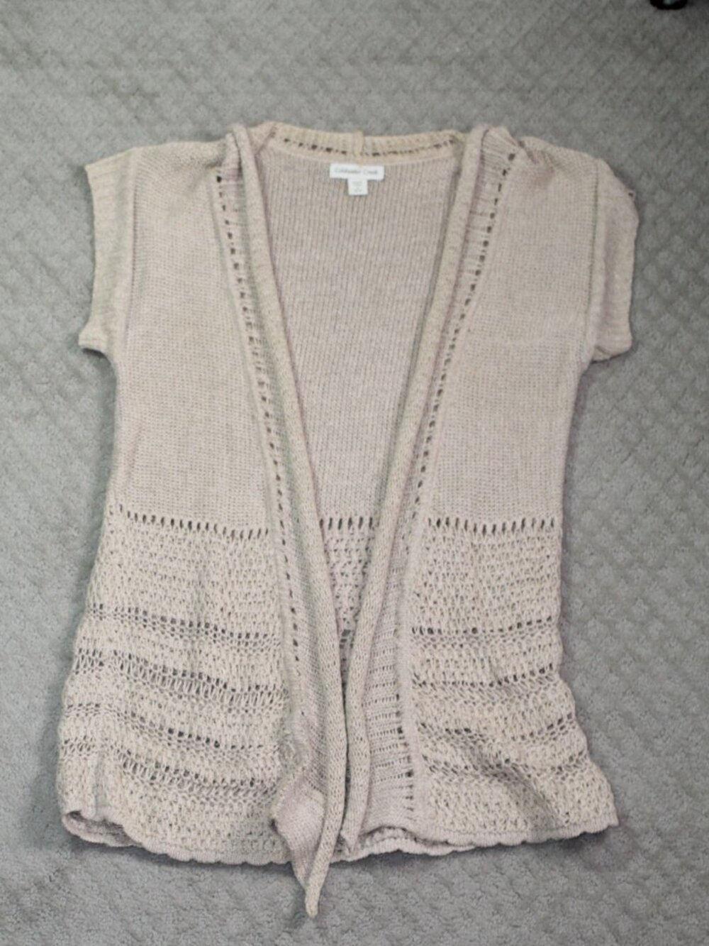 Coldwater Creek Size M Tan Loose Knit Open Front Short Sleeve Cardigan